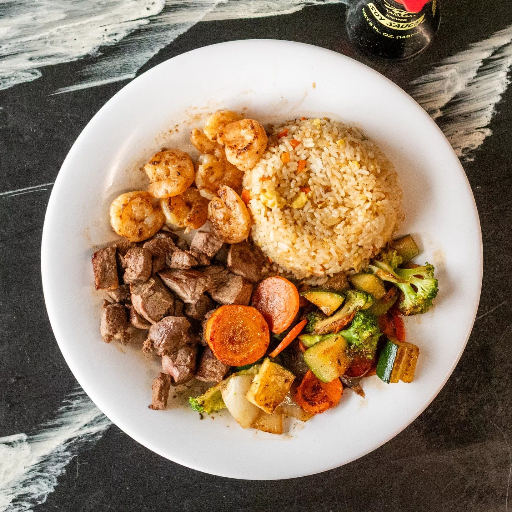 Steak, Shrimp & Chicken Hibachi.
